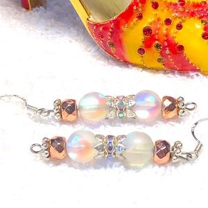 💜matte white MERMAID GLASS color changing sterling silver earrings NEW